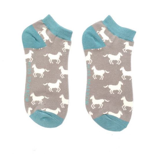 Miss Sparrow  Ankle Socks Horses Light Grey