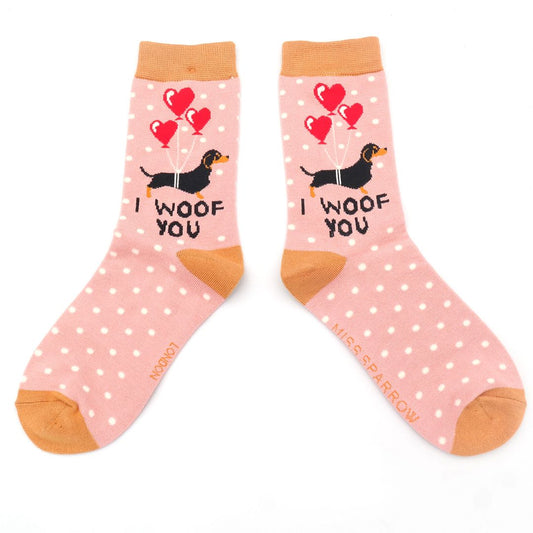 Miss Sparrow  I Woof You Socks Dusky Pink