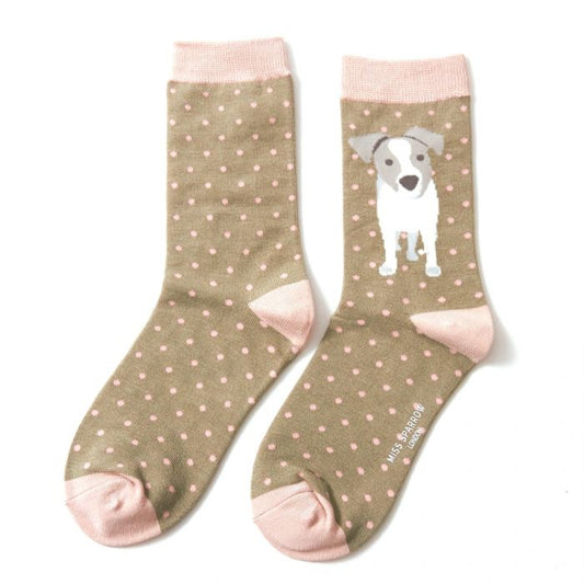 Miss Sparrow  Jack Russell Pup Sock Olive