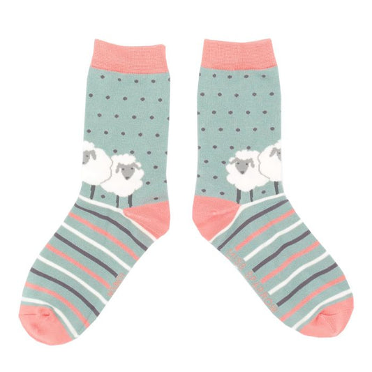 Miss Sparrow  Sheep Friends Socks Aqua