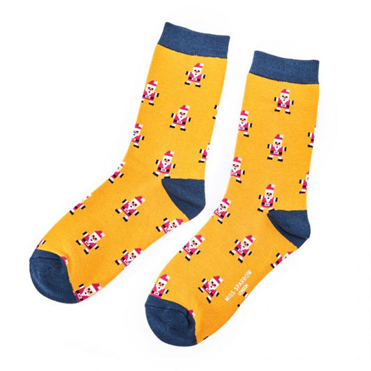 Miss Sparrow  Pixel Santa Socks Mustard