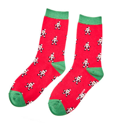 Miss Sparrow Pixel Santa Socks Red
