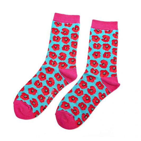 Miss Sparrow  Poppies Socks Turquoise