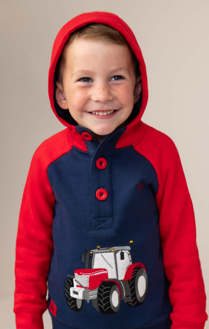 Lighthouse Jack Hoodie / Sweatshirt with Tractor Applique  - Red & Navy