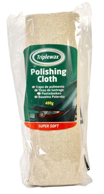 TRIPPLEWAX 100% COTTON POLISHING CLOTH 400G FOR USE ON CARS , LORRIES , VANS, BOATS & MUCH MORE THIS CLOTH IS GREAT FOR POLISHING INTERIOR OR EXTERIOR USE AVAILABLE FROM MILLS COUNTRY STORE 