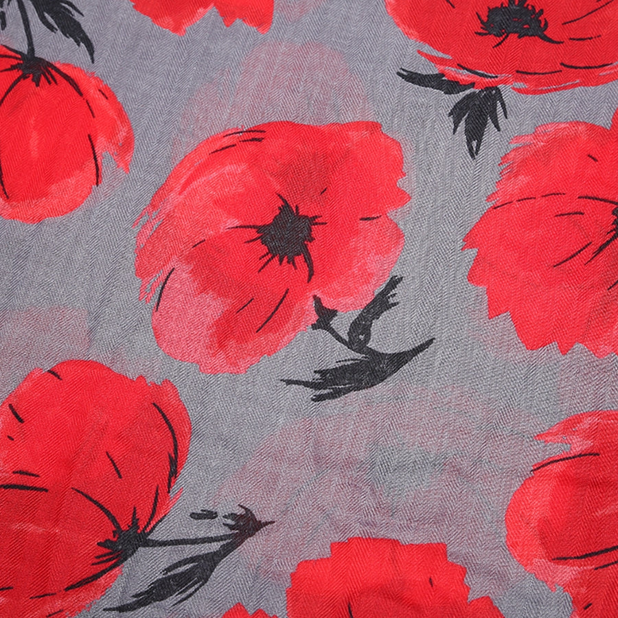 Miss Sparrow Painted Poppies Scarf Grey