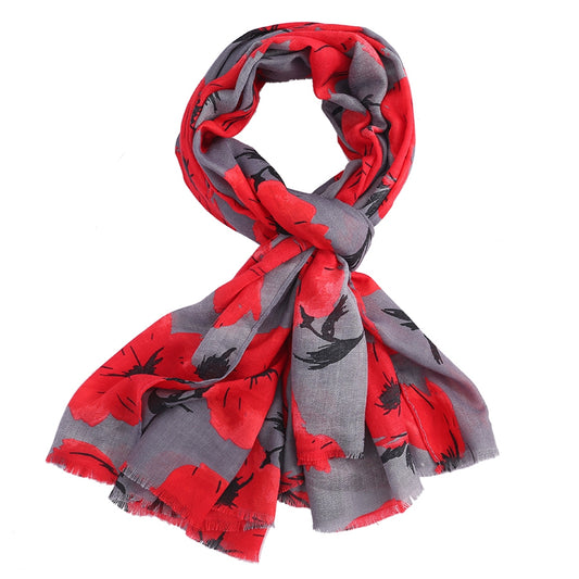 Miss Sparrow Painted Poppies Scarf Grey