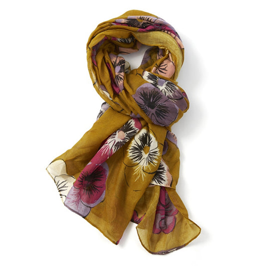 Miss Sparrow Pansies Scarf Mustard