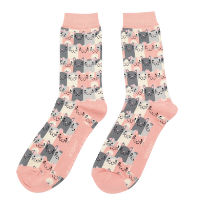 Miss Sparrow Happy Cats Socks Dusky Pink
