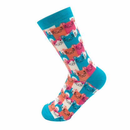 Miss Sparrow Happy Cats Socks Turquoise