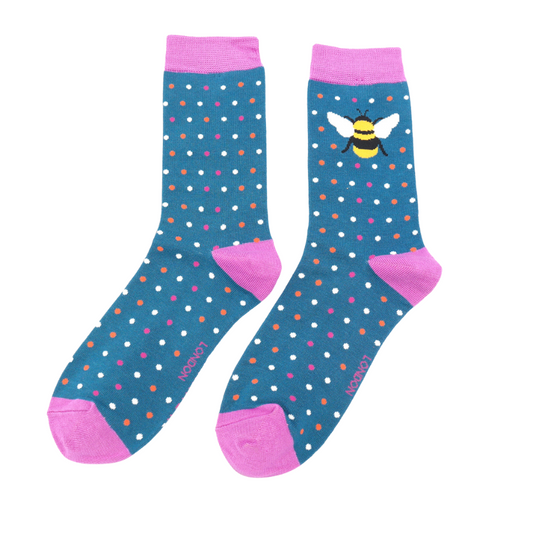 Miss Sparrow  Bumble Bee & Dots Socks Teal