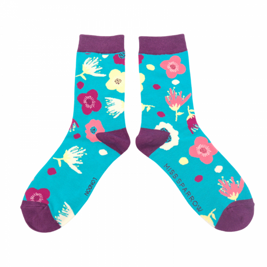 Miss Sparrow  Modern Floral Socks Turquosie