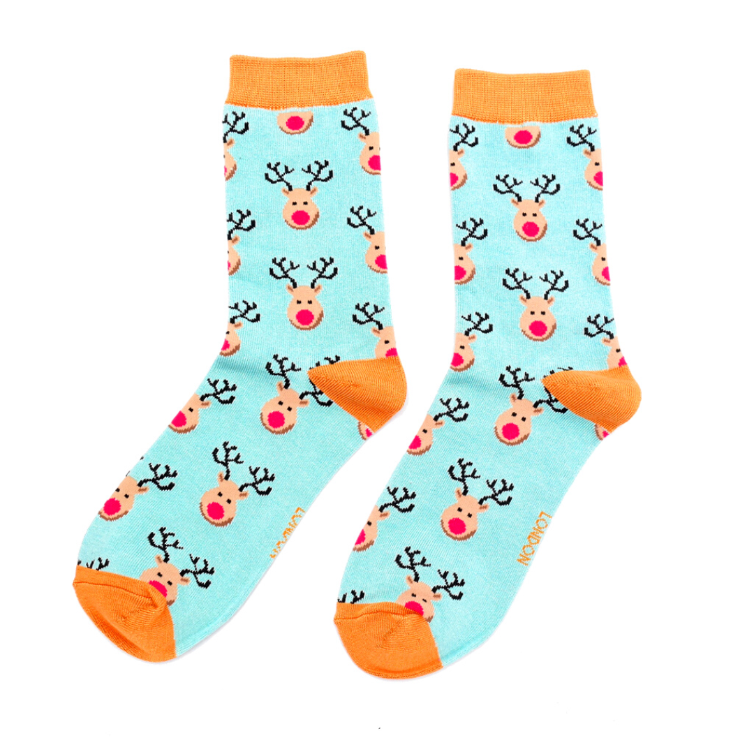 Miss Sparrow  Reindeer Socks Duck Egg