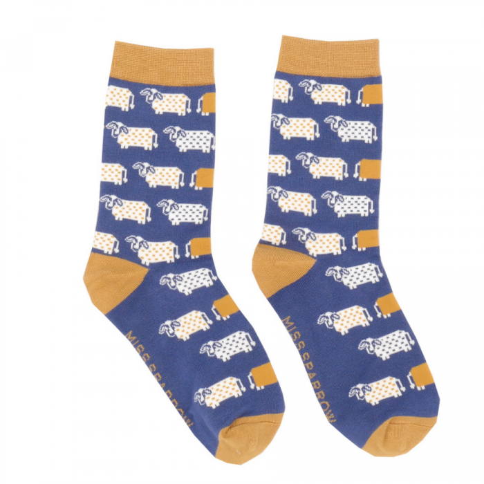 Miss Sparrow  Cute Cow Socks Blue